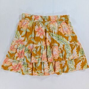 Rip Curl Yellow Floral Ruffle Tiered Womens Medium Skirt